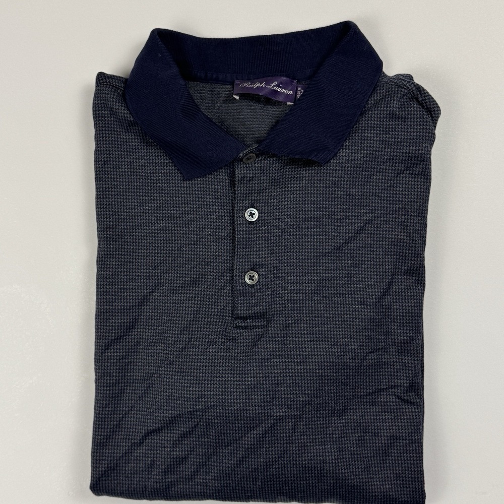 Ralph Lauren Purple Label Shirt Mens XL Navy Gray‎ Houndstooth Polo Short Sleeve